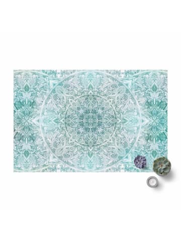 WALLART Vinyl-Teppich - Mandala Aquarell Ornament Muster türkis in Türkis