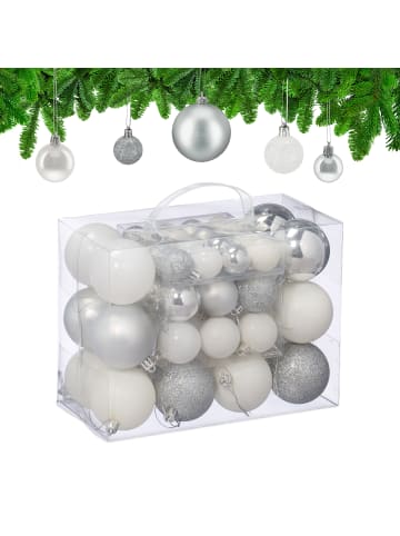 relaxdays 50-tlg. Weihnachtskugeln Set in Silber/Weiß