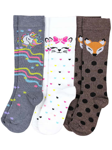 TupTam Mädchen Knielange Socken Gemustert 3er Pack in braun/grau