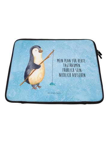 Mr. & Mrs. Panda Laptop Tasche Pinguin Angler mit Spruch in Eisblau