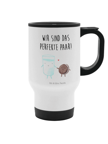 Mr. & Mrs. Panda Isolierbecher Milch Keks mit Spruch in Weiß