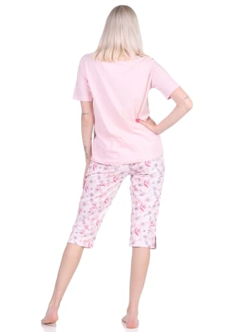 NORMANN Pyjama Schlafanzug kurzarm CapriHose und Spitze - 72685 in rosa
