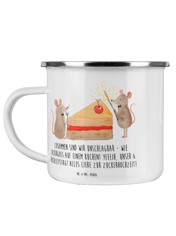 Mr. & Mrs. Panda Camping Emaille Tasse 6. Hochzeitstag Zuckerhoc... in Transparent
