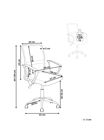Beliani Bürostuhl BEST in Weiß/Silber/Schwarz - (W) 55 x (H) 94 x (L) 55 cm
