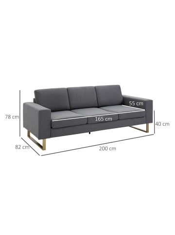 HOMCOM 3-Sitzer Sofa in Dunkelgrau 200L x 82B x 78H cm