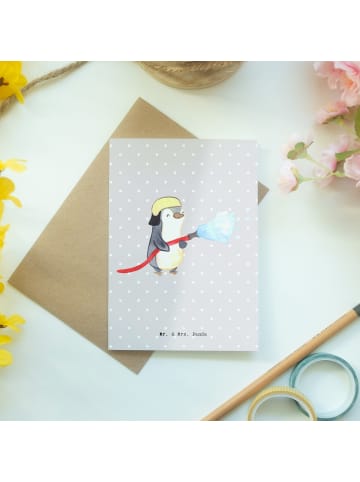 Mr. & Mrs. Panda Neujahrskarte Feuerwehrmann Herz ohne Spruch in Grau Pastell