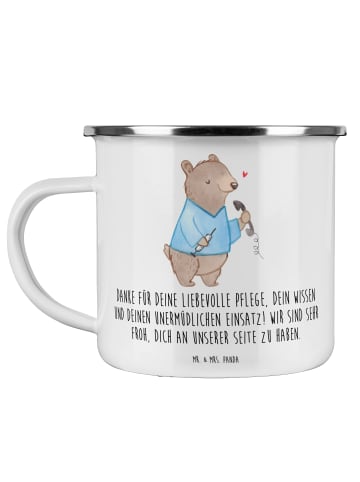 Mr. & Mrs. Panda Emaille Tasse Dankbare Pflegekraft mit Spruch in Weiß