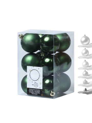 MARELIDA 12er Set Weihnachtskugeln bruchfest D: 6cm Baumkugeln in grün