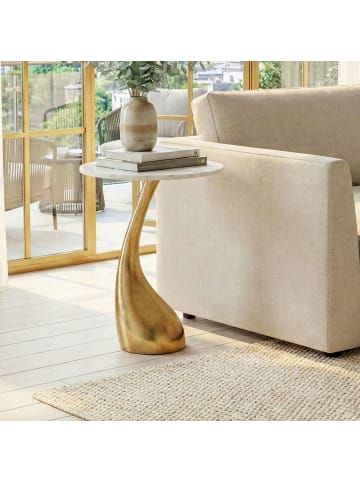 FineBuy Beistelltisch in Gold / Marmor / 45x45x63