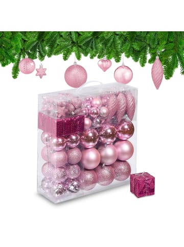 relaxdays 110-tlg. Weihnachtskugeln Set in Rosa