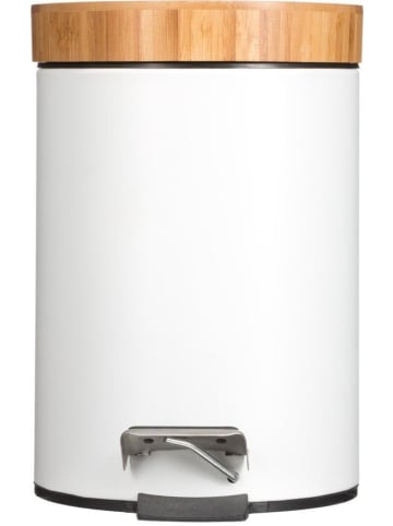 5five Simply Smart Mülleimer mit einem Bambusdeckel, 3 l in Weiß, Ø 17 cm