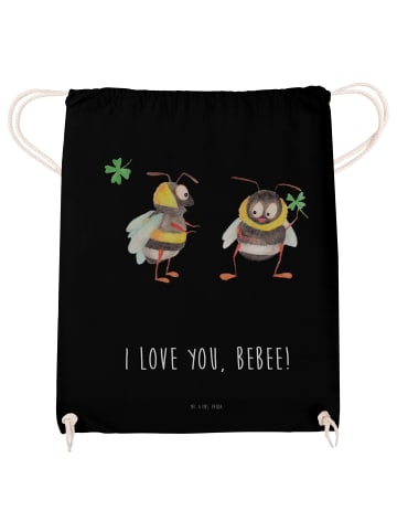 Mr. & Mrs. Panda Jutebeutel Bienen Paar mit Spruch in Schwarz