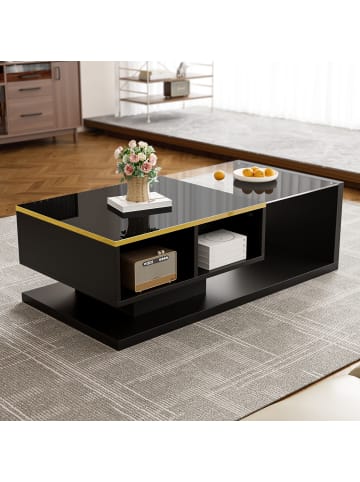 ABRIHOME LED Couchtisch mit Glasplatte und LED-Beleuchtung in Hochglanz-Schwarz 