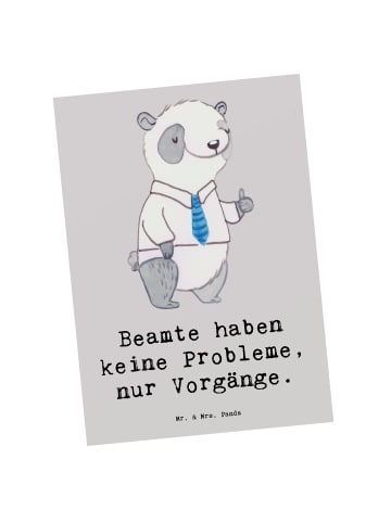 Mr. & Mrs. Panda Postkarte Beamter ohne Probleme mit Spruch in Grau Pastell