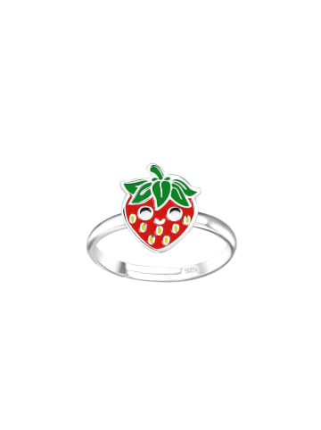 Alexander York Kinderschmuck-Ring ERDBEERE mit Gesicht in 925 Sterling Silber in silber