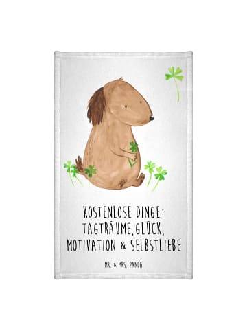 Mr. & Mrs. Panda Gästehandtuch Hund Kleeblatt mit Spruch in Weiß