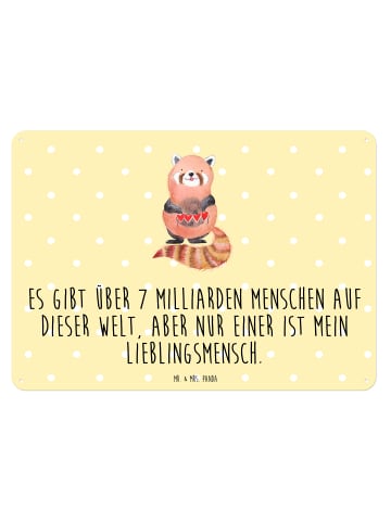 Mr. & Mrs. Panda Retro Blechschild Roter Panda mit Spruch in Gelb Pastell