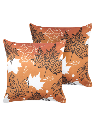 Beliani 2er-Set Dekokissen POINSETTIA in Orange/Weiß/Schwarz