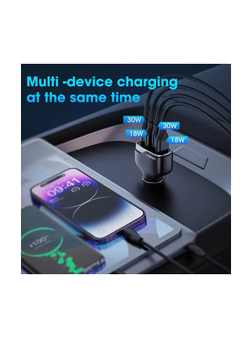 Veger Autoladegerät 2 x USB A + 2 x Typ C - Ladeadapter in Schwarz