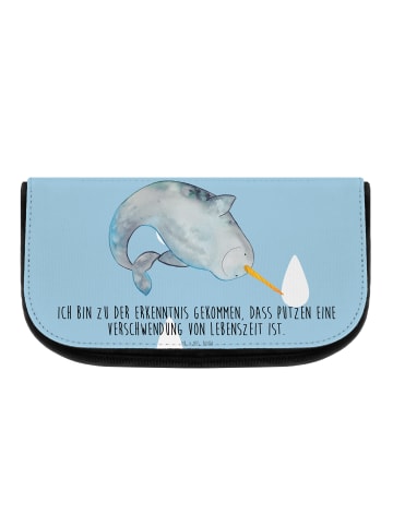 Mr. & Mrs. Panda Waschtasche Narwal mit Spruch in Blau Pastell