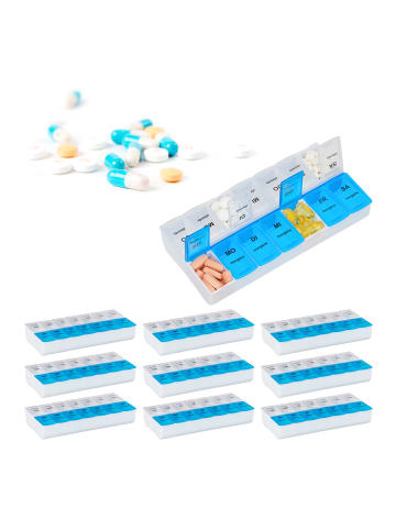 relaxdays 10x Tablettenbox in Weiß/ Blau