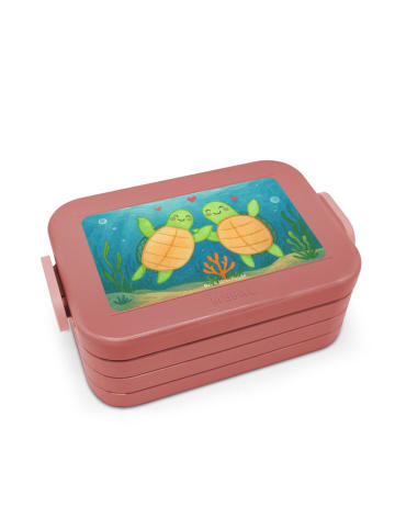 Mr. & Mrs. Panda Brotbox Schildkröten Paar Design ohne Spruch in Rot Pastell