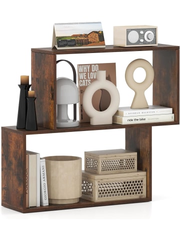 COSTWAY 3-stöckiges Bücherregal 80x22x70cm in Braun