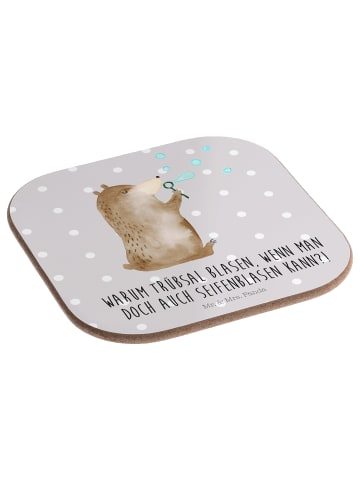 Mr. & Mrs. Panda Holzuntersetzer Bär Seifenblasen mit Spruch in Grau Pastell