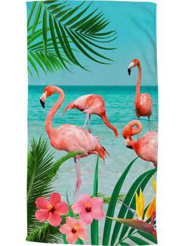 Good Morning Velours-Frottier Strandtuch Flamingo in bunt