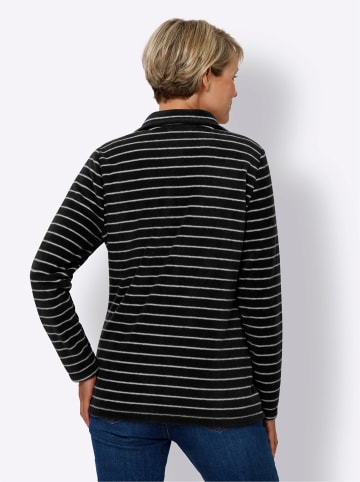 Sieh an! Fleece-Jacke in schwarz-ecru-geringelt
