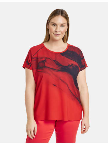 SAMOON T-Shirt Kurzarm Rundhals in Power Red gemustert