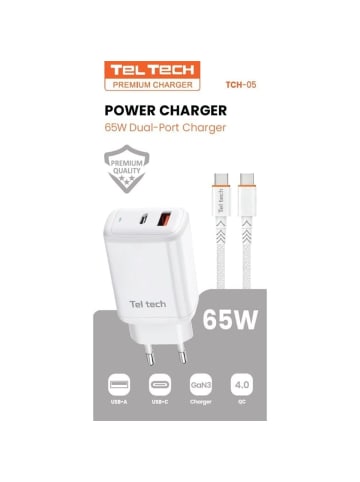 Wisam Teltech Netzteil GaN3 USB / USB-C 65W + Kabel USB-C - USB-C 1m PD