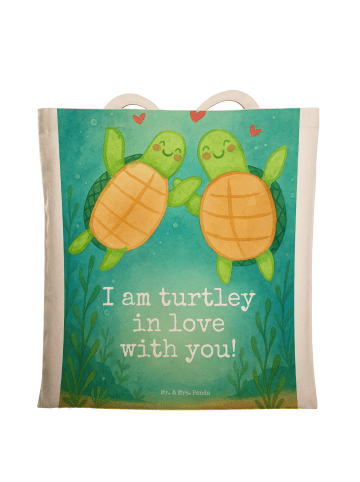 Mr. & Mrs. Panda Strandtasche Schildkröten Paar Design mit Spruch in Weiß