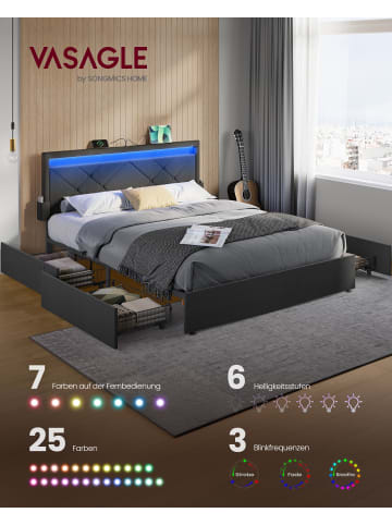 VASAGLE Bettgestell Mazey in Grau - (B)169 x (H)94.7 x (T)210.2 cm