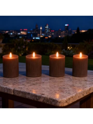 relaxdays 4 x LED Kerzen in Coffee - (H)13 x Ø 7,5 cm