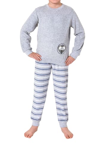 NORMANN Frottee langarm Schlafanzug Pyjama Bündchen und Fussball - 77041 in grau