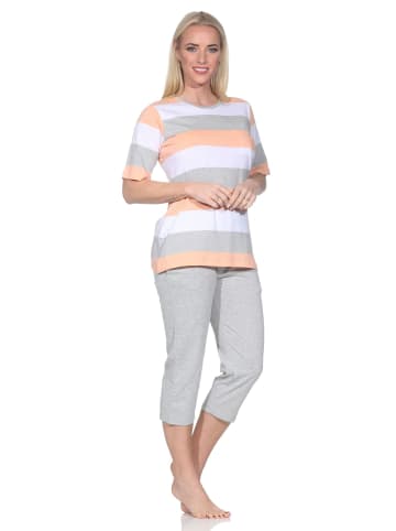 NORMANN Capri Schlafanzug kurzarm Blockstreifen in apricot