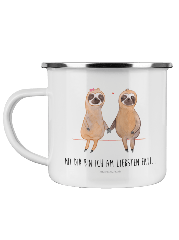 Mr. & Mrs. Panda Metallbecher Faultier Pärchen mit Spruch in Weiß