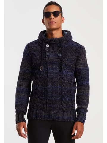 Leif Nelson Herren Strickpullover Pullover mit Kapuze in dunkel blau