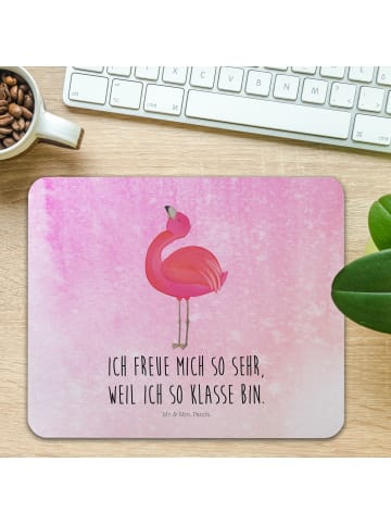 Mr. & Mrs. Panda Mauspad Flamingo Stolz mit Spruch in Aquarell Pink