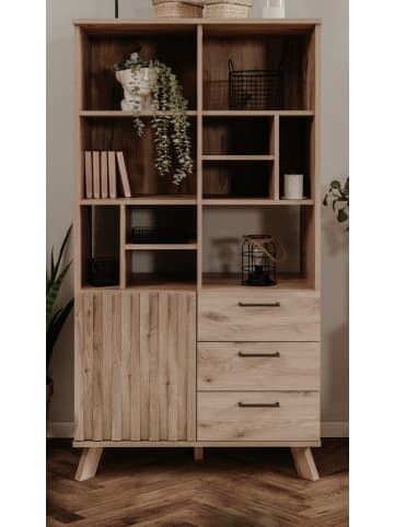 Furn.Design Highboard Schweden Eiche 85 x 160 cm, Regalschrank mit 3D-Reliefoptik