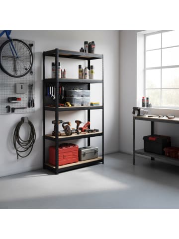 relaxdays Schwerlastregal in Schwarz/ Braun - (B)60 x (H)180 x (T)30 cm
