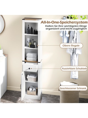 COSTWAY Badezimmerschrank schmal 40 x 24 x 173cm in Weiß