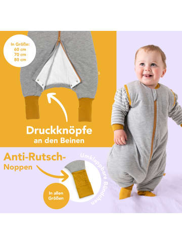 Schlummersack Schlafsack mit Füßen und umklappbaren Bündchen, 2.5 TOG in Grau