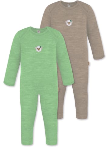 Normani Outdoor Sports 2er Pack Baby Merino Strampler „Waverly“ in Grün/Beige