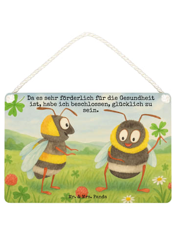 Mr. & Mrs. Panda Holzschild Hummeln Kleeblatt Design mit Spruch in Weiß