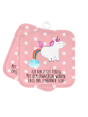 Mr. & Mrs. Panda 2er Set Topflappen  Einhorn Pupsen mit Spruch in Rot Pastell