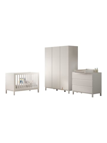 58 aufm Kessel BABYZIMMER SET Keely Kiefer & MDF weiß Babybett Wickelkommode Schrank
