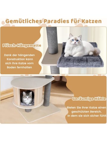 COSTWAY Kratzbaum deckenhoch mit Höhle 236-271 cm in Grau