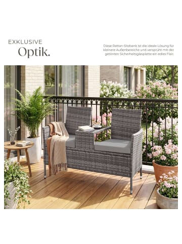 tectake Rattan-Gartensitzbank, 2-Sitzer, 133 x 63 x 84 cm, 6-cm-Polster